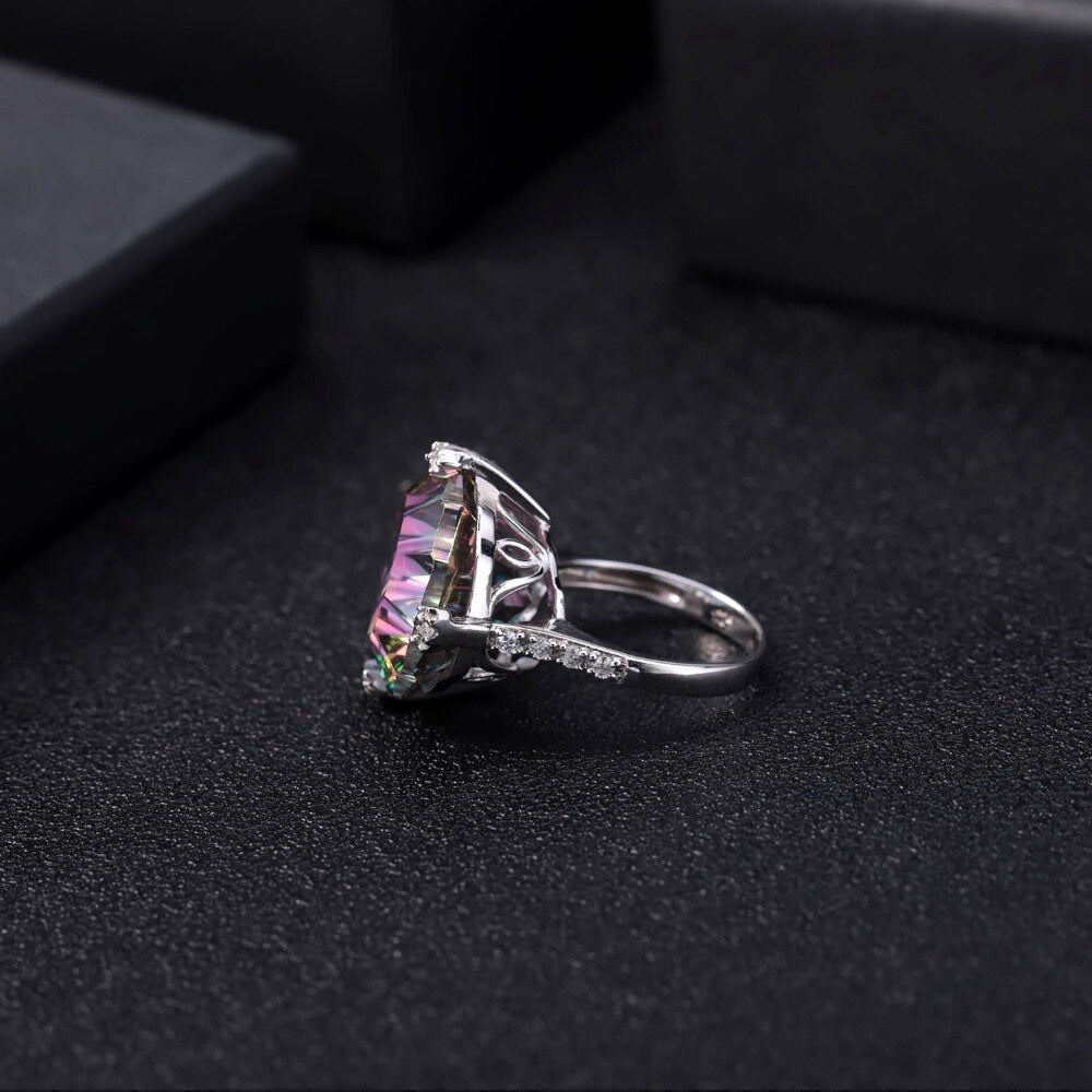 GEM'S BALLET Luxury Natural Rainbow Mystic Quartz Cocktail Ring 925 Sterling Silver Irregular Gemstone Rings Jewelry for Women