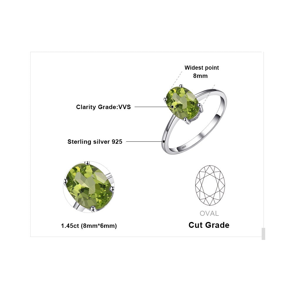 JewelryPalace Oval Green Genuine Peridot 925 Sterling Silver Rings for Women Fashion Gemstone Jewelry Solitaire Engagement Band