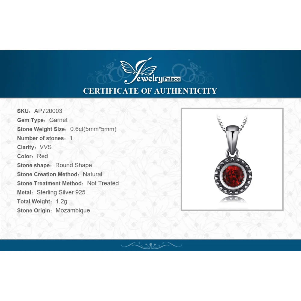 JewelryPalace Vintage 5mm Genuine Garnet 925 Sterling Silver Pendant Necklace for Women Fashion Gemstone Jewelry Without Chain
