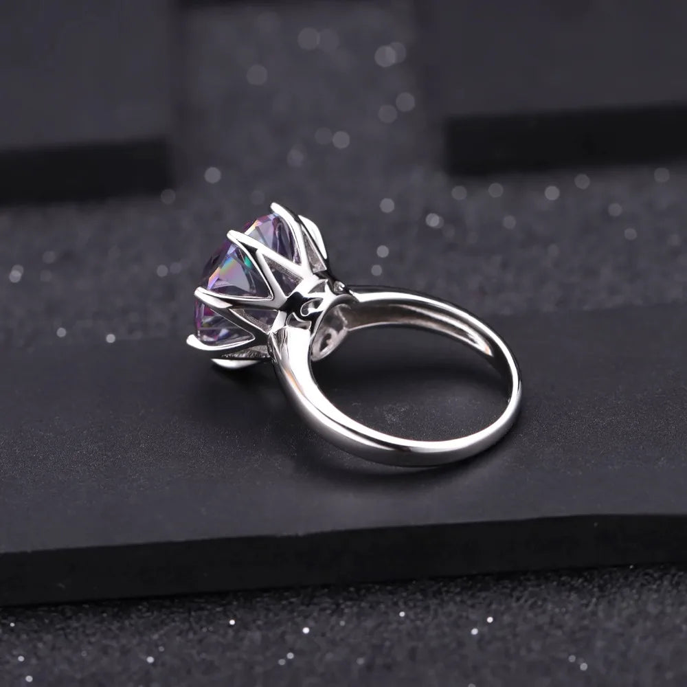 GEM'S BALLET Classic Natural Rainbow Mystic Quartz Ring 925 Sterling Silver For Women Wedding Engagement Rings Fine Jewelry