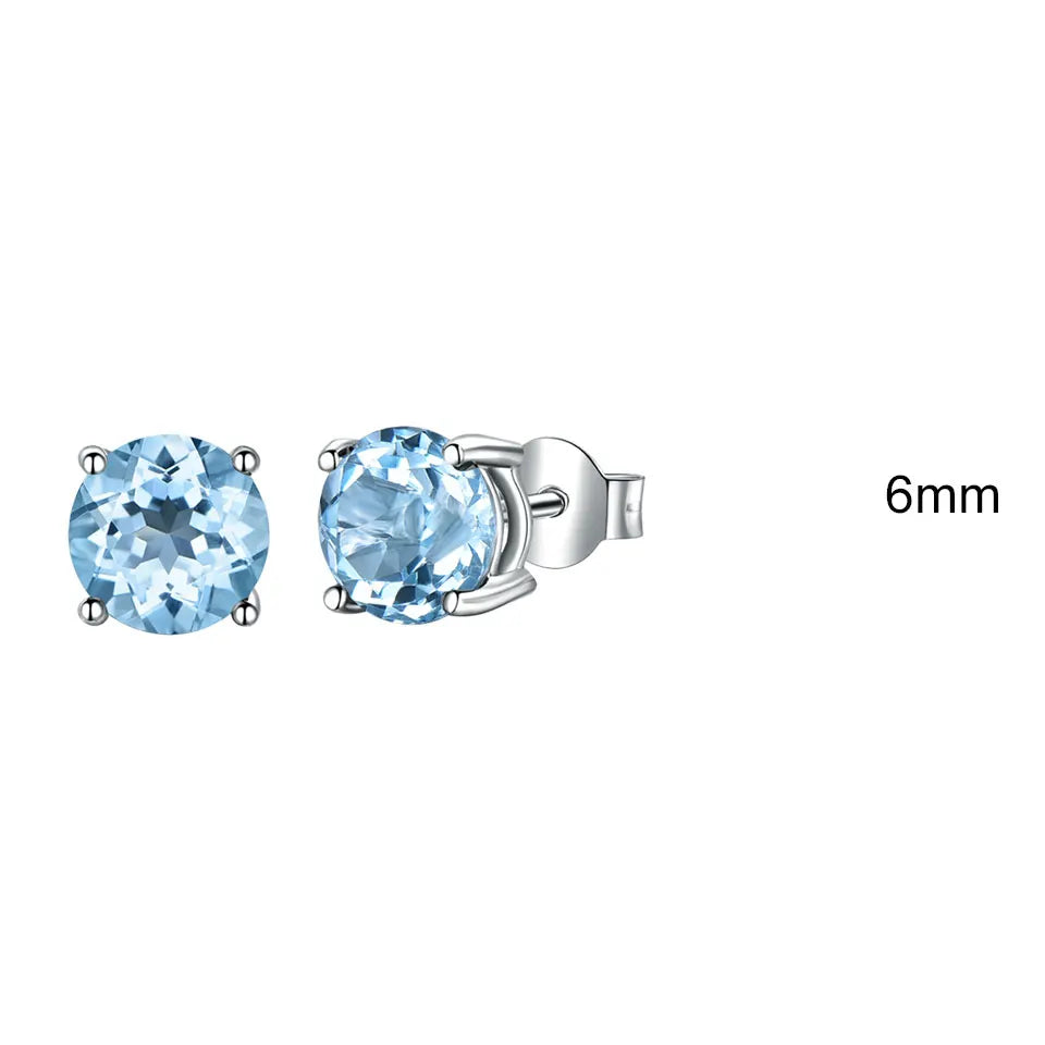 UMCHO Real 925 Sterling Silver Jewelry Created Russian Sky Blue Topaz Stud Earrings Elegant Anniversary For Women Birthday Gifts Blue-6mm