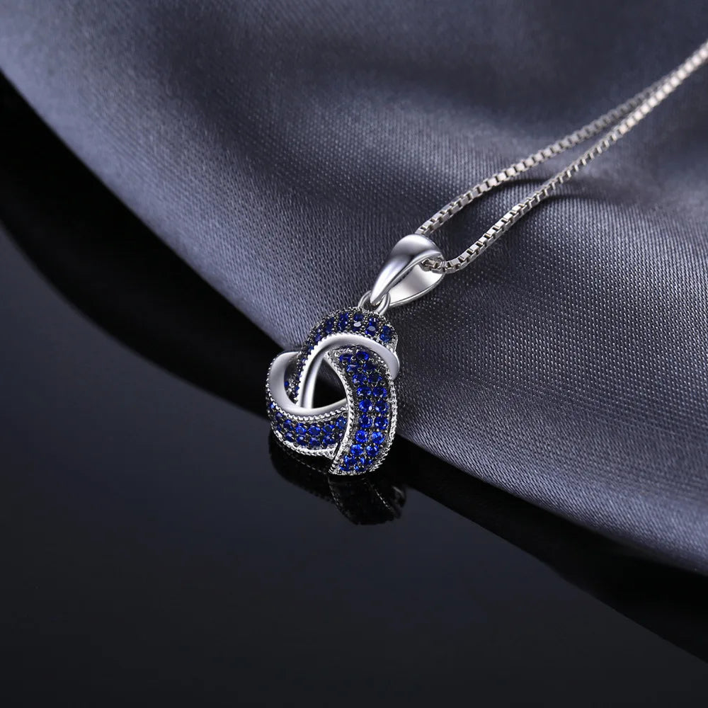 JewelryPalace Flower Knot Created Blue Spinel 925 Sterling Silver Pendant Necklace for Women Fashion Gemstone Choker No Chain