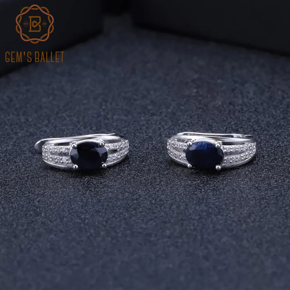 GEM'S BALLET 925 Sterling Silver Gemstone Earrings 3.32Ct Natural Blue Sapphire Classic Stud Earrings for Women Fine Jewelry