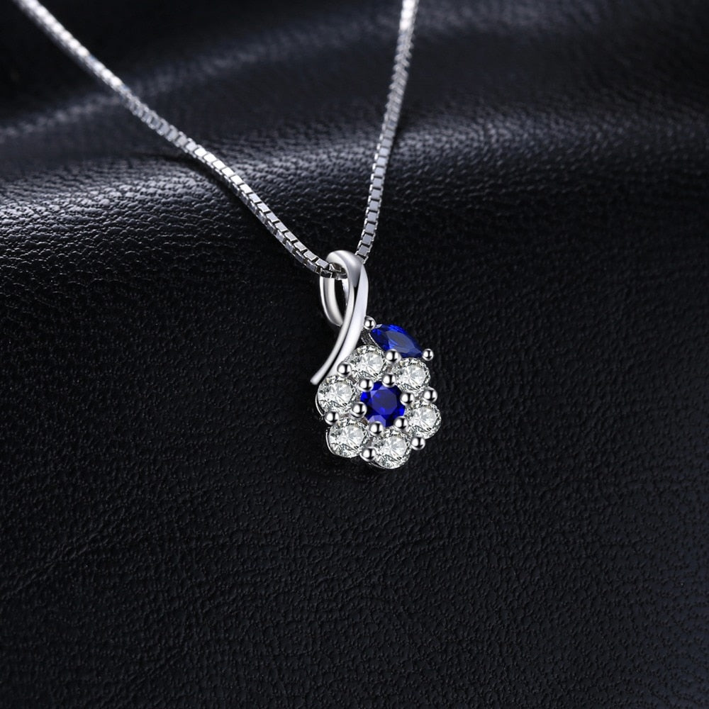 JewelryPalace Flower Created Blue Spinel 925 Sterling Silver Pendant Necklace for Woman Girl Fashion Fine Jewelry Gift No Chain