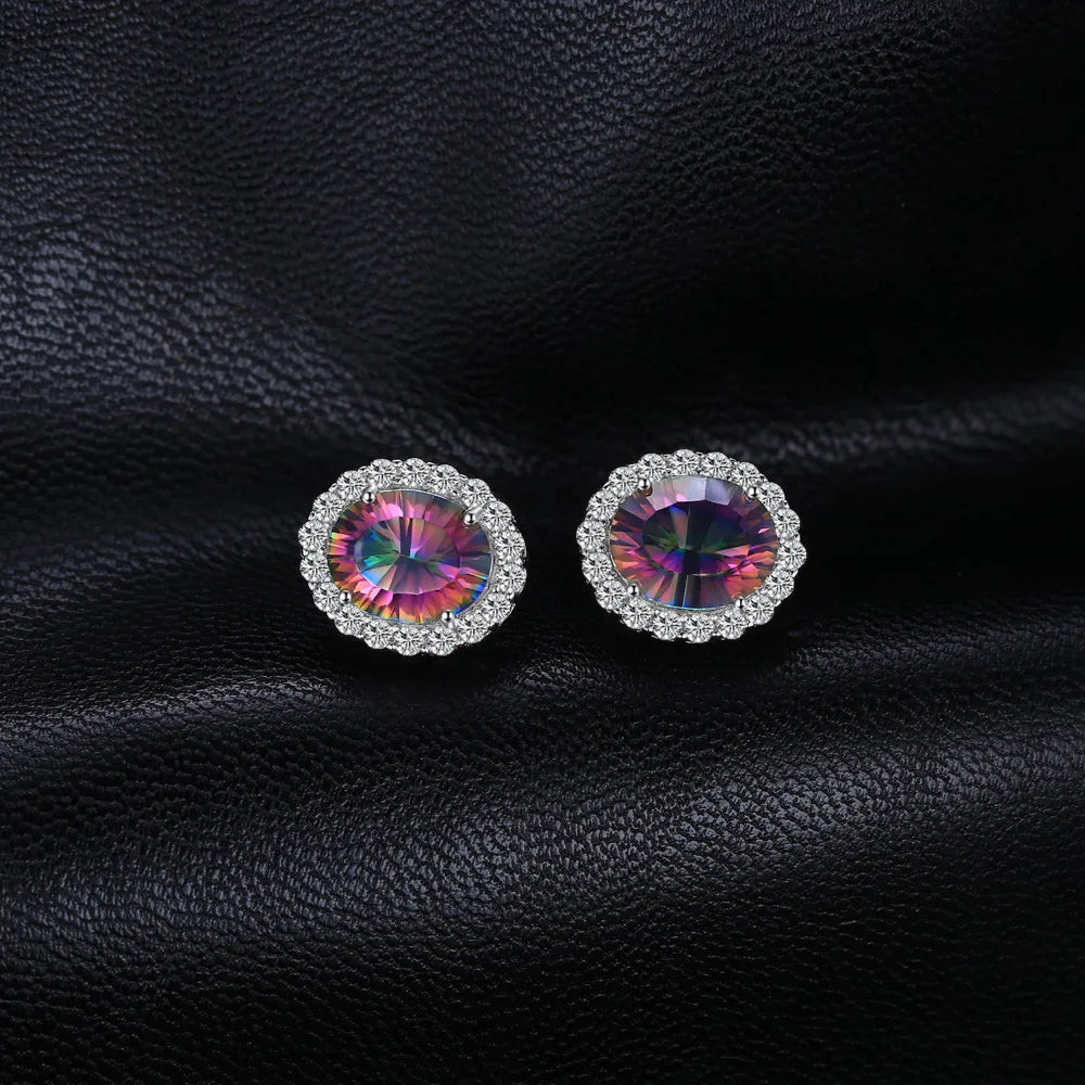 JewelryPalace 6.8ct Natural Rainbow Mystic Quartz 925 Sterling Silver Stud Earrings for Women Fashion Gift Jewelry New Arrival