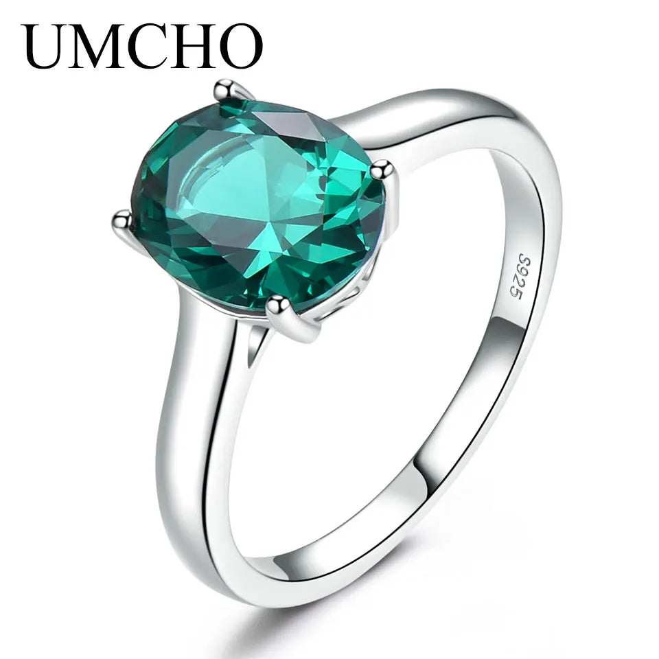 UMCHO Genuine 925 Sterling Silver Rings for Women Blue Topaz Gemstone Engagement Wedding Ring Birthstone Romantic Fine Jewelry emerald ring