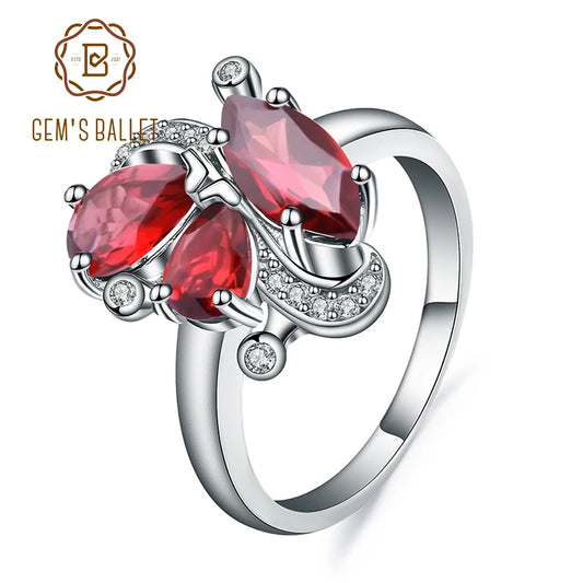 Gem's Ballet 3.15Ct Natural Red Garnet Gemstone Flower Rings 925 Sterling Silver Ring Fine Jewelry For Women Drop Shipping