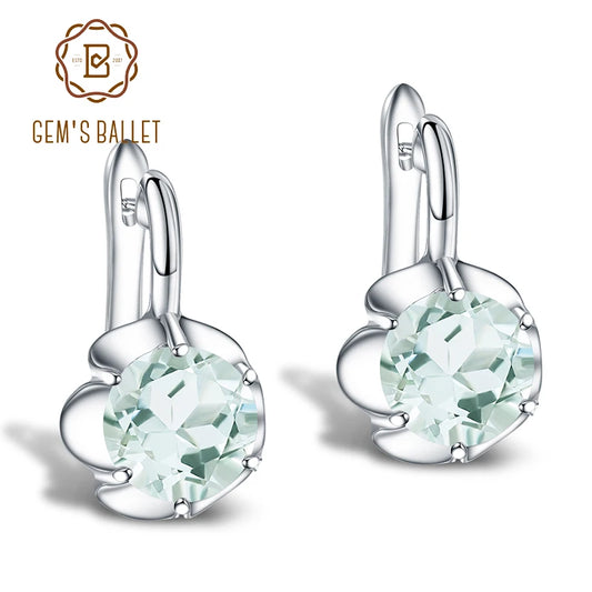 GEM'S BALLET Pure 925 Sterling Silver Fine Jewelry Oval 5.47Ct Natural Green Amethyst Birthstone Stud Earrings For Women