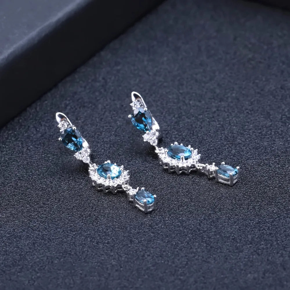 GEM'S BALLET 4.88Ct Natural London Blue Topaz Gemstone Drop Earrings 925 Sterling Silver Flower Earrings for Women Fine Jewelry