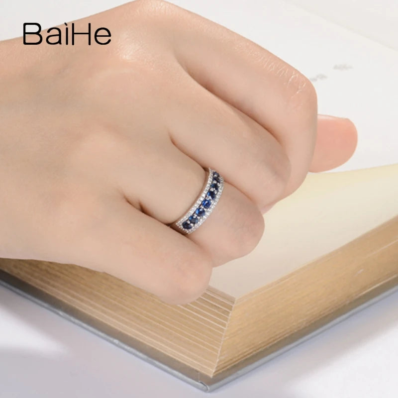 BAIHE Solid 14K White Gold H/SI Natural Sapphire Diamond Ring Women Men Wedding Engagement Trendy Fine Jewelry Anneaux خواتم