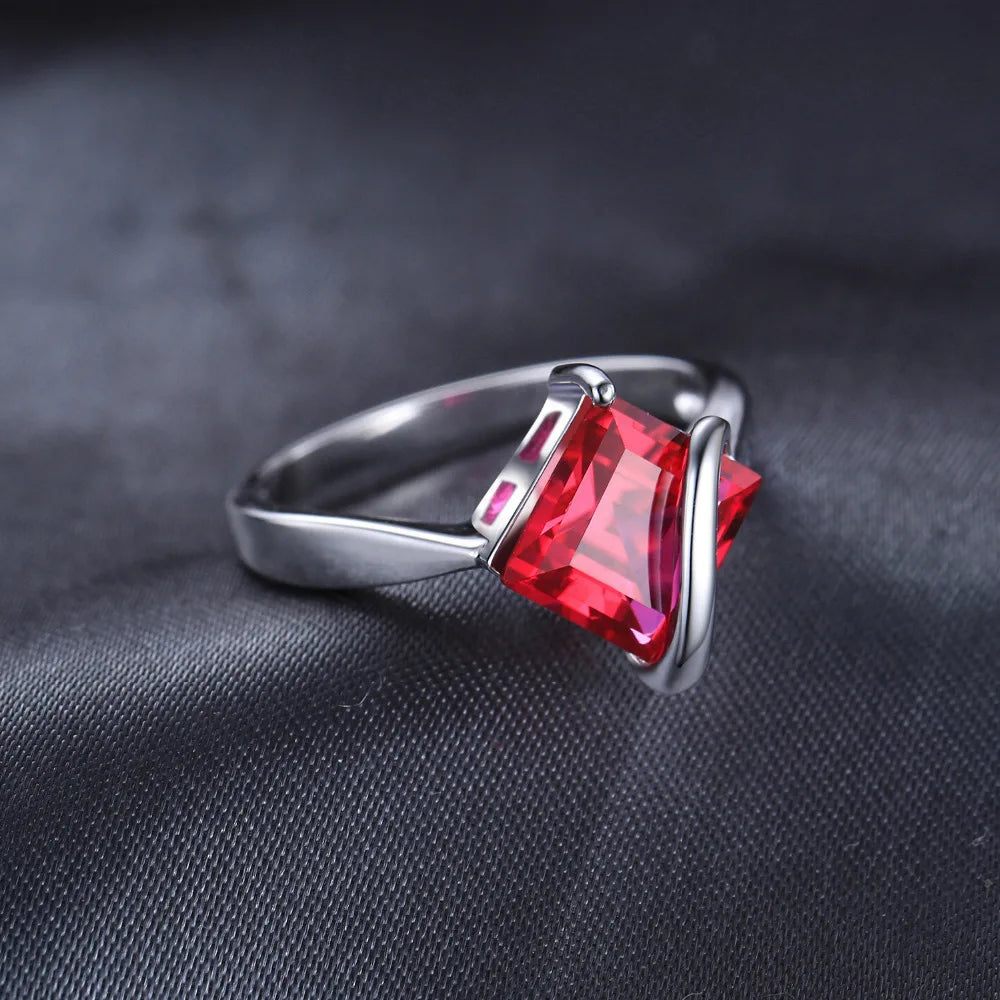 JewelryPalace Square Red Created Ruby 925 Sterling Silver Rings for Women Fashion Gemstone Jewelry Solitaire Engagement Band