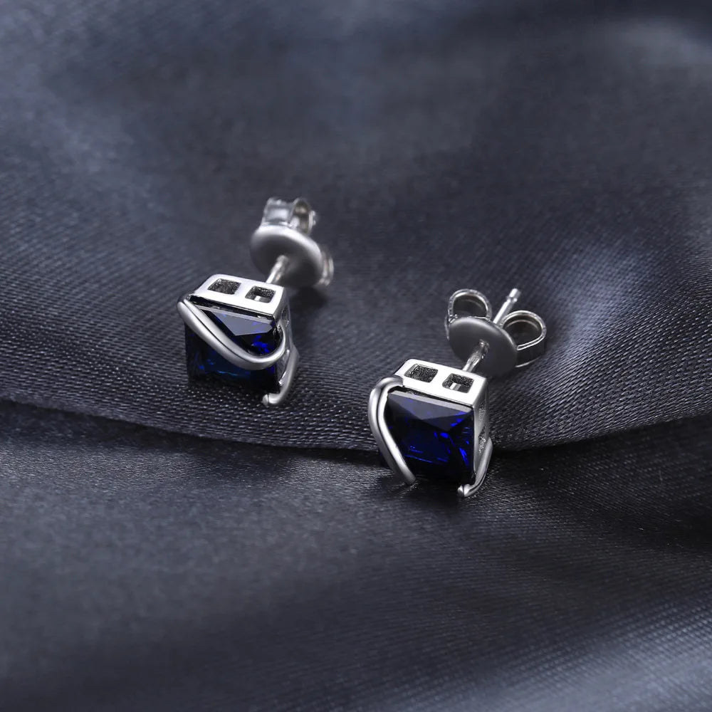 JewelryPalace Square 2.8ct Created Blue Sapphire 925 Sterling Silver Stud Earrings for Women Gemstone Fine Jewelry Birthday Gift