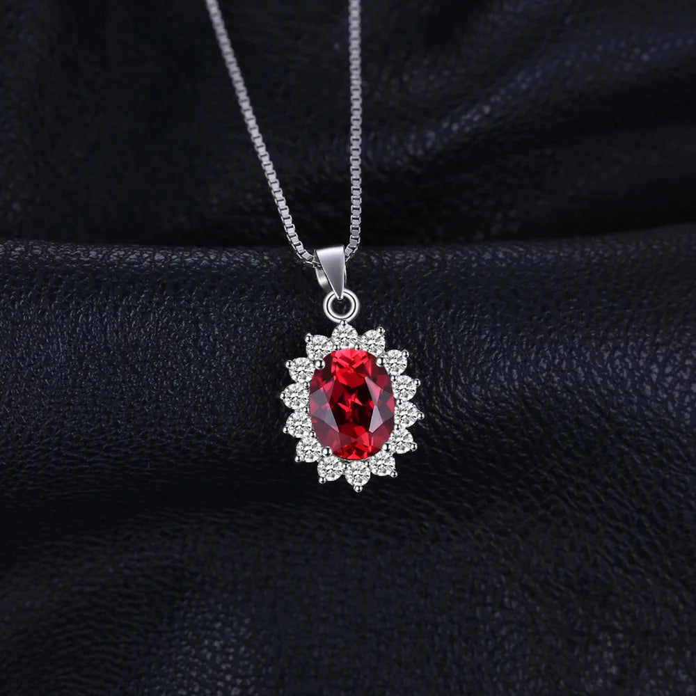 JewelryPalace 2.5ct Diana Natural Red Garnet 925 Sterling Silver Engagement Pendant Necklace for Woman Fashion Gift No Chain