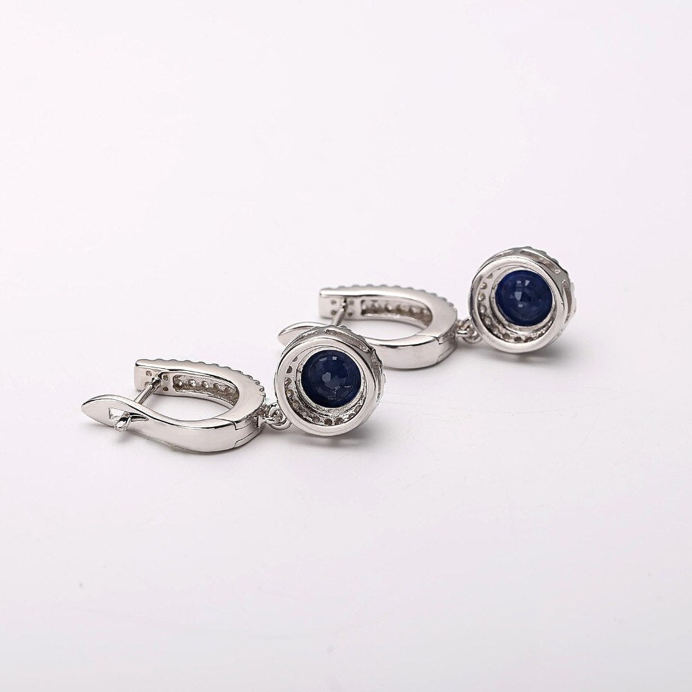 Gem's Ballet Natural Blue Sapphire Pure 925 sterling silver Charms Drop Earrings Fine Jewelry For Women Vintage Fashion