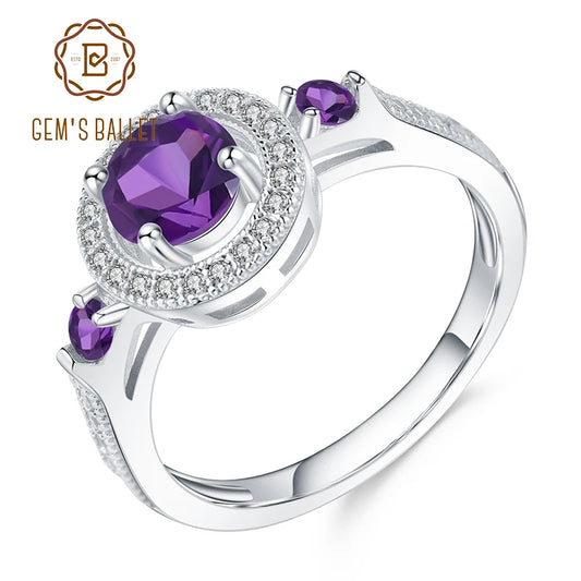GEM'S BALLET 0.81Ct Natural Amethyst Gemstone Ring 925 Sterling Silver Wedding Rings For Women Jewelry Valentine's Day Gift