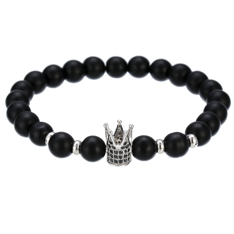 2022 Fashion Micro CZ King crown charm bracelet handmade stretch men&#39;s 8mm Copper beads women bracelet bangle jewelry BA-011S