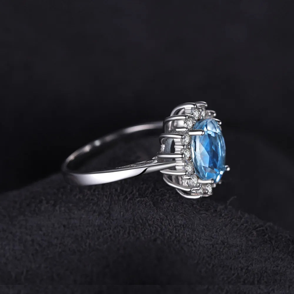 JewelryPalace Princess Diana 2.3ct Natural Blue Topaz 925 Sterling Silver Halo Engagement Ring Women Fashion Gemstone Jewelry