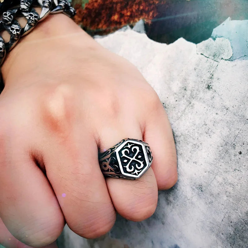 BEIER Cross Antiqued Northern Europe Viking 316L Stainless Steel Ring Gothic Pattern Jewelry  Factory price  BR8-215 US Size