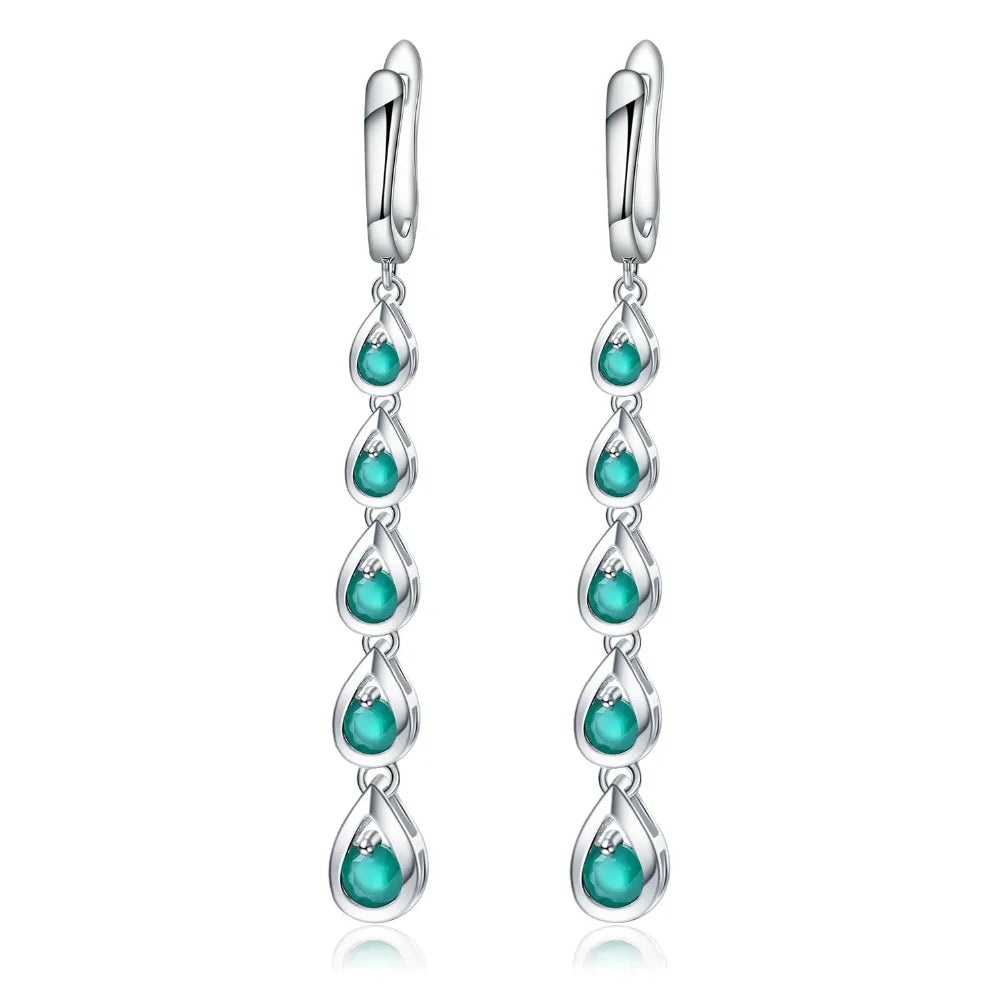 GEM'S BALLET Solid 925 Sterling Silver Drop Earrings 3.07Ct Natural Green Agate Gemstone Long Earrings Fine Jewelry For Women