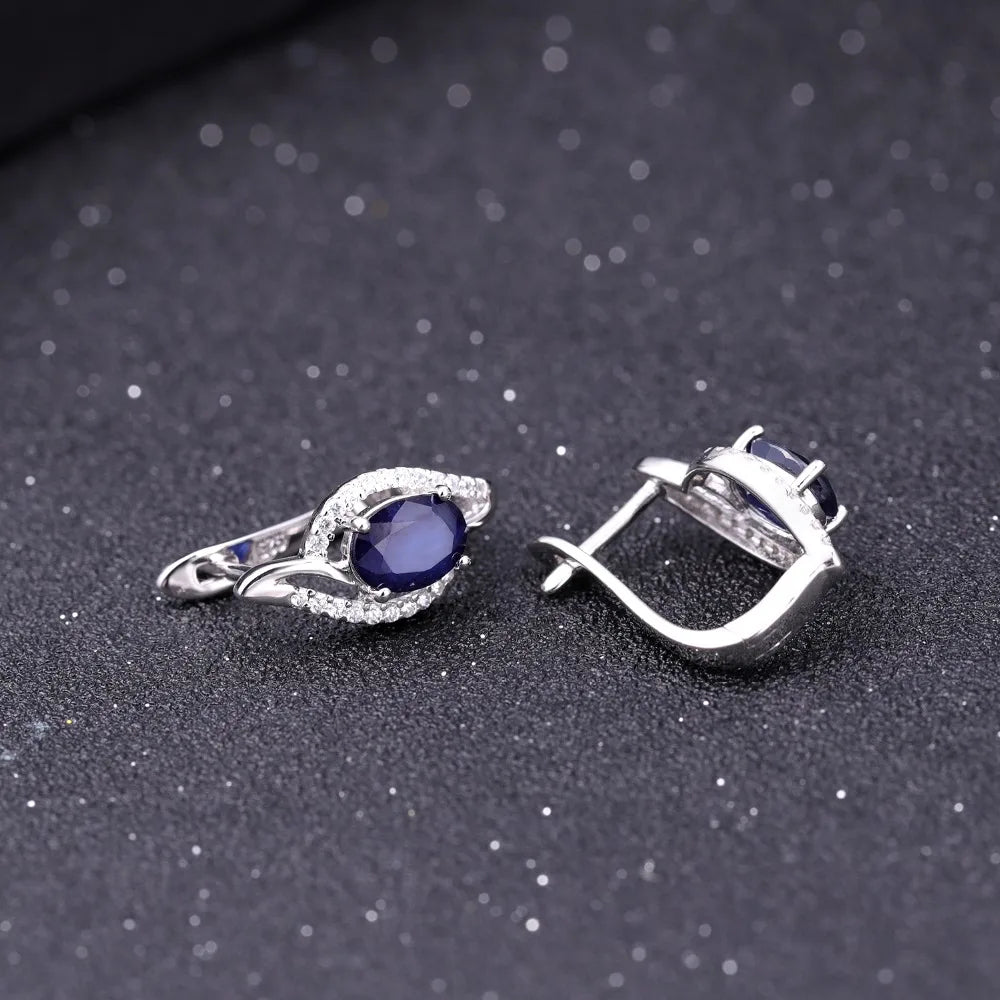 GEM'S BALLET 3.32Ct Natural Blue Sapphire Engagement Earrings 925 Sterling Silver Gemstone Stud Earrings for Women Fine Jewelry
