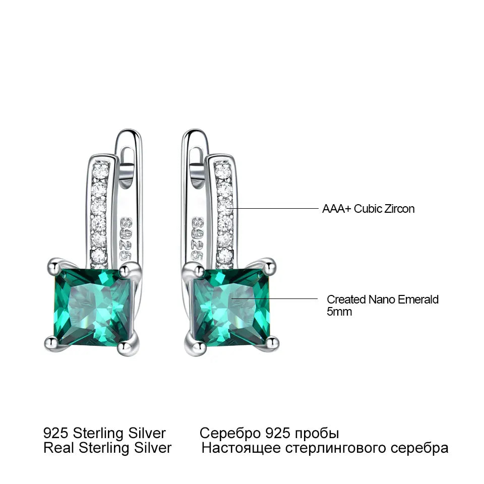 UMCHO 925 Sterling Silver Clip Earrings Created Green Emerald Gemstone Fine Jewelry For Women Solid Anniversary Gifts