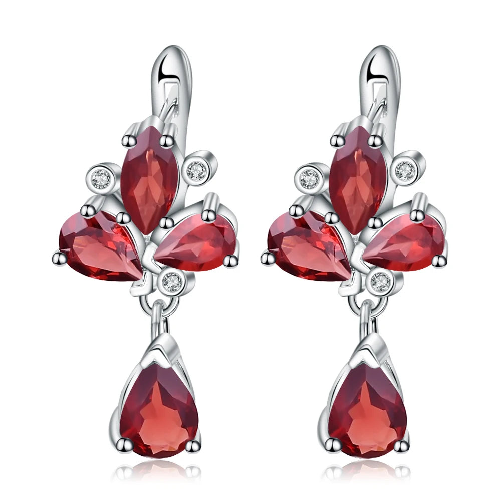 GEM'S BALLET 6.84Ct Natural Red Garnet Flower Earrings 925 Sterling Silver Gemstone Drop Earrings For Women Fine Jewelry