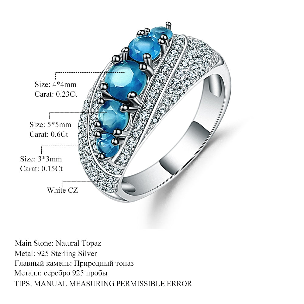 Gem&#39;s Ballet Halo 1.56Ct Natural London Blue Topaz Mona Lisa Ring 925 Sterling Silver Gemstone Rings For Women Fine Jewelry