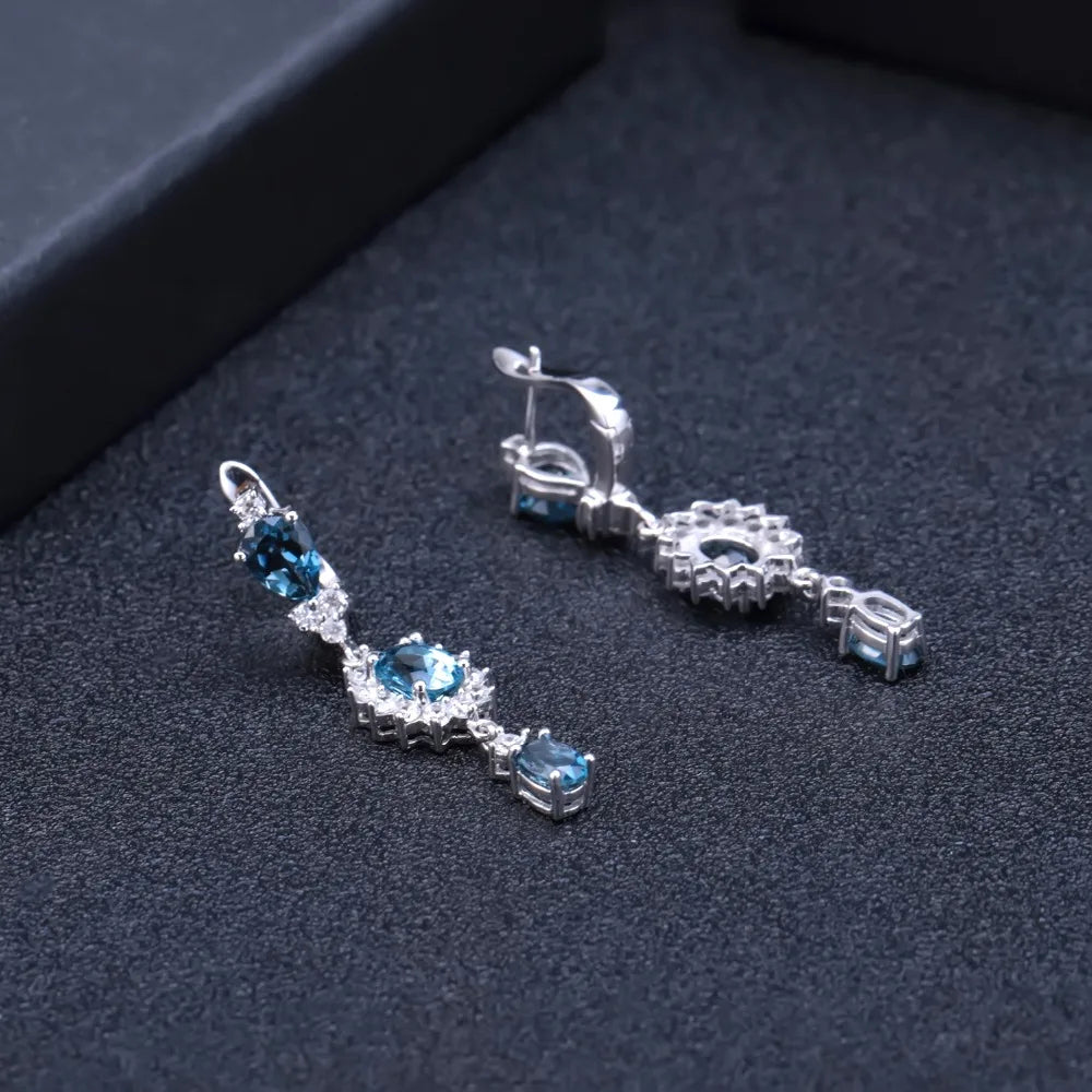 GEM'S BALLET 4.88Ct Natural London Blue Topaz Gemstone Drop Earrings 925 Sterling Silver Flower Earrings for Women Fine Jewelry