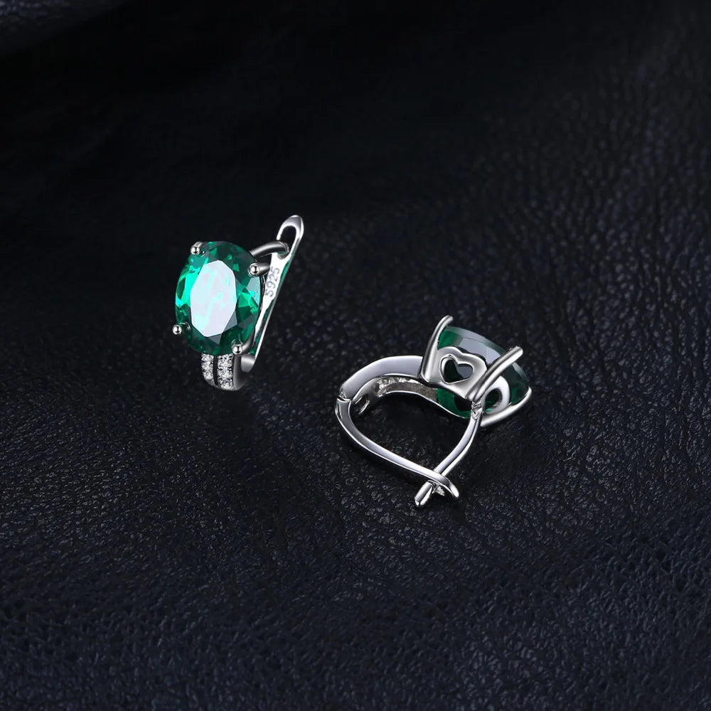 JewelryPalace 3.4ct Green Created Emerald 925 Sterling Silver Clip Hoop Earrings for Women Engagement Gift Fashion Fine Jewelry