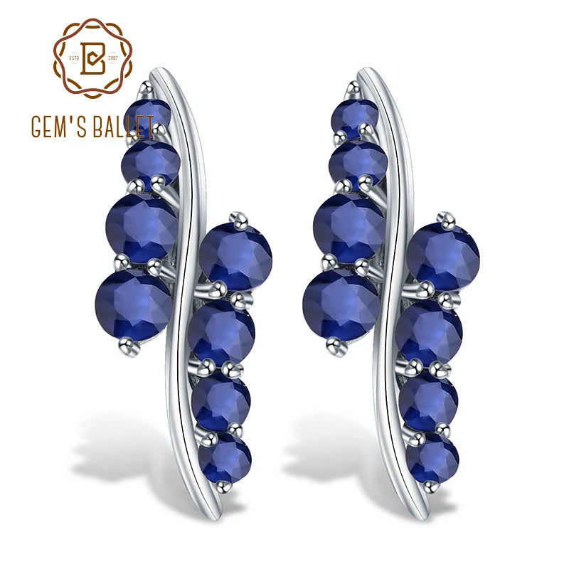 GEM'S BALLET 925 Sterling Silver Studs Earrings 3.0Ct Natural Blue Sapphire Gemstone Engagement Earrings for Women Fine Jewelry Default Title