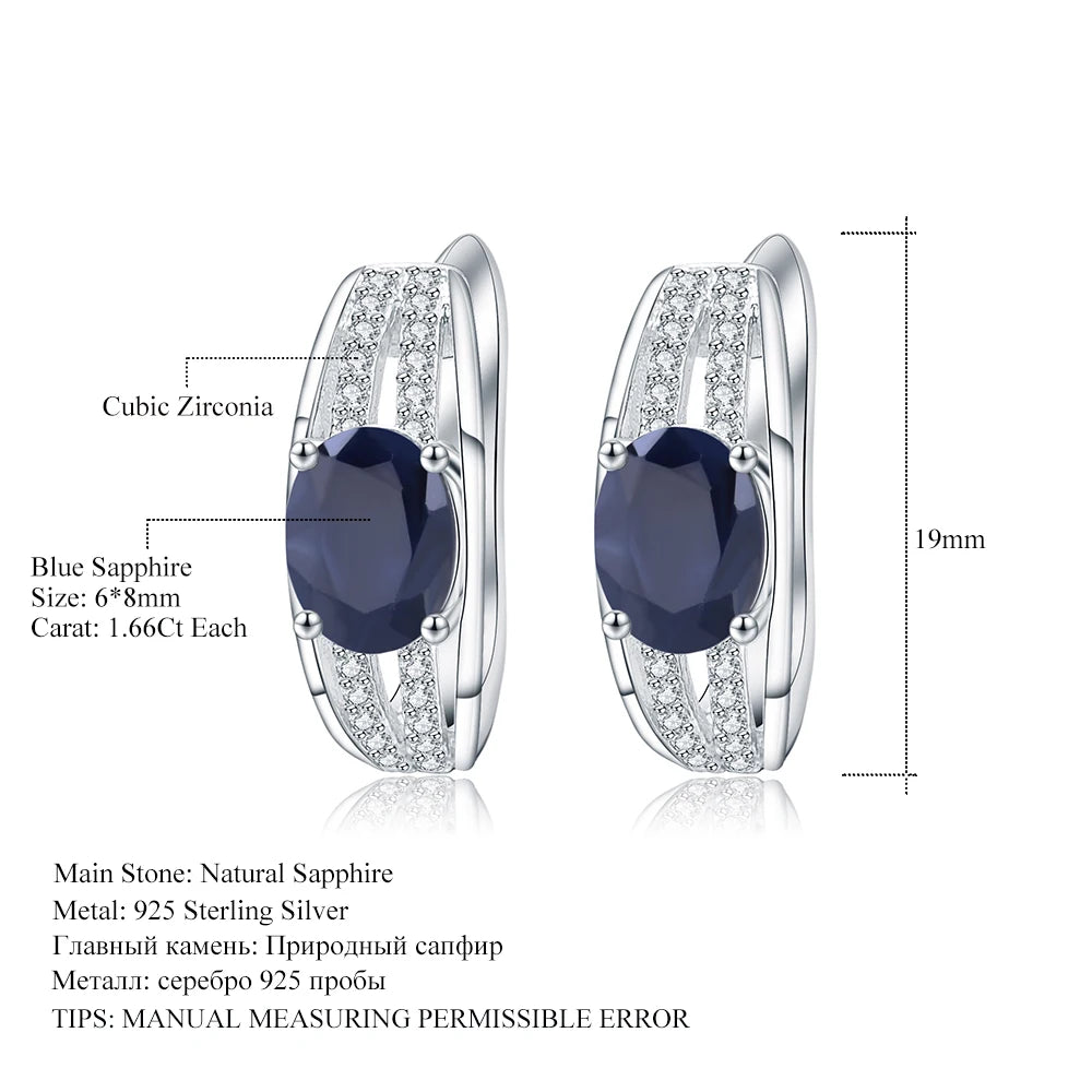 GEM'S BALLET 925 Sterling Silver Gemstone Earrings 3.32Ct Natural Blue Sapphire Classic Stud Earrings for Women Fine Jewelry