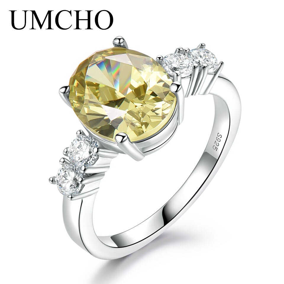 UMCHO Luxury Statement Yellow Zircon Engagement Bridal Wedding Rings for Women 925 Sterling Silver Party Elegant Fine Jewelry RUJ093Z-1