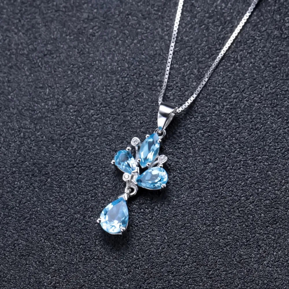 GEM'S BALLET 3.34Ct Natural Swiss Blue Topaz Gemstone Pendant 925 Sterling Silver C Necklace for Women Wedding Fine Jewelry