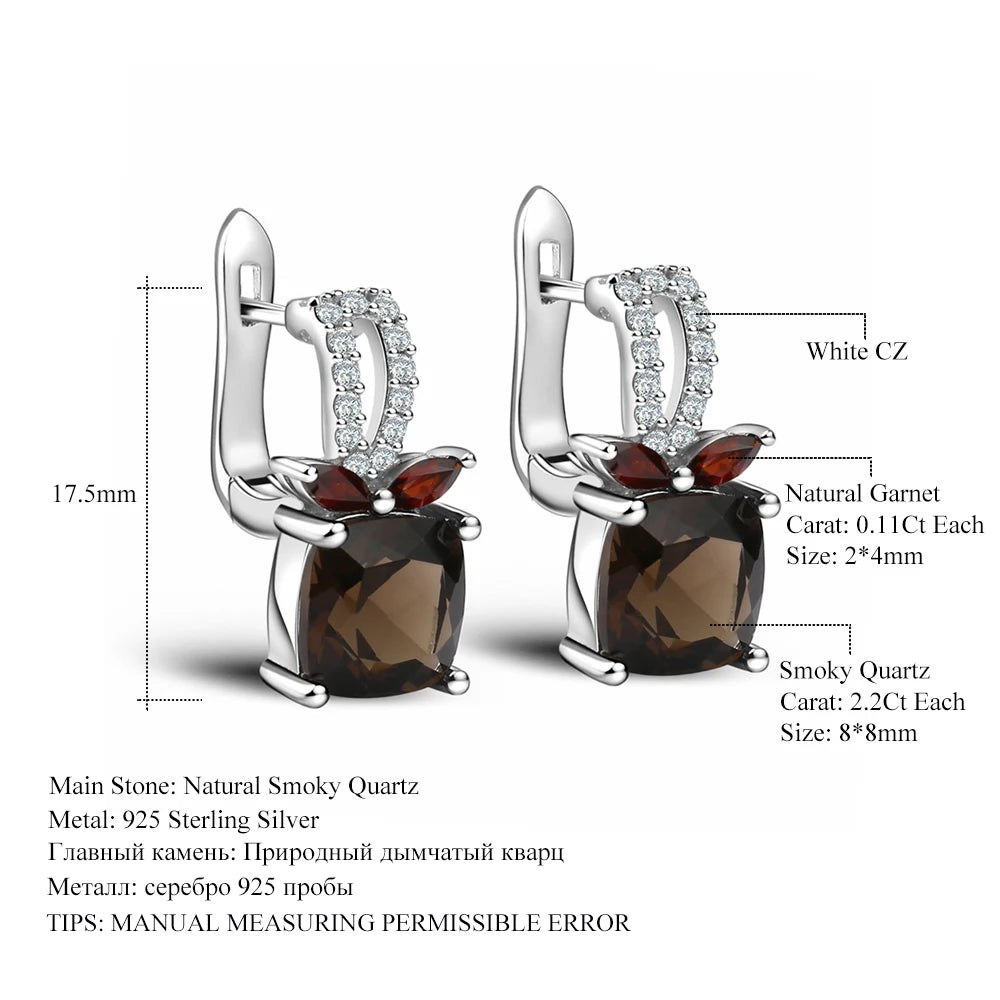 GEM'S BALLET 2.2ct Smoky Quartz Genuine 925 Sterling Silver Natural Gemstone Clip Earrings For Women Wedding Engagement jewelry