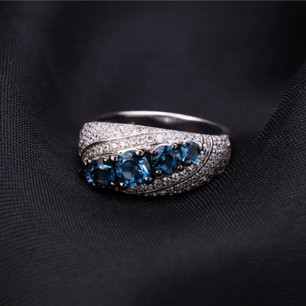 Gem&#39;s Ballet Halo 1.56Ct Natural London Blue Topaz Mona Lisa Ring 925 Sterling Silver Gemstone Rings For Women Fine Jewelry