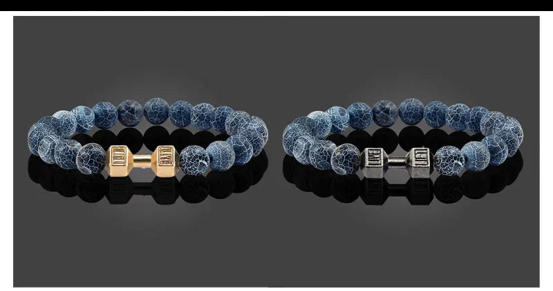 Black Weathered  Wristband Adjustable Barcelets For Women Men Beads Bracelet Dumbbell Mens Fashion Yoga Jewelry Original Bangles