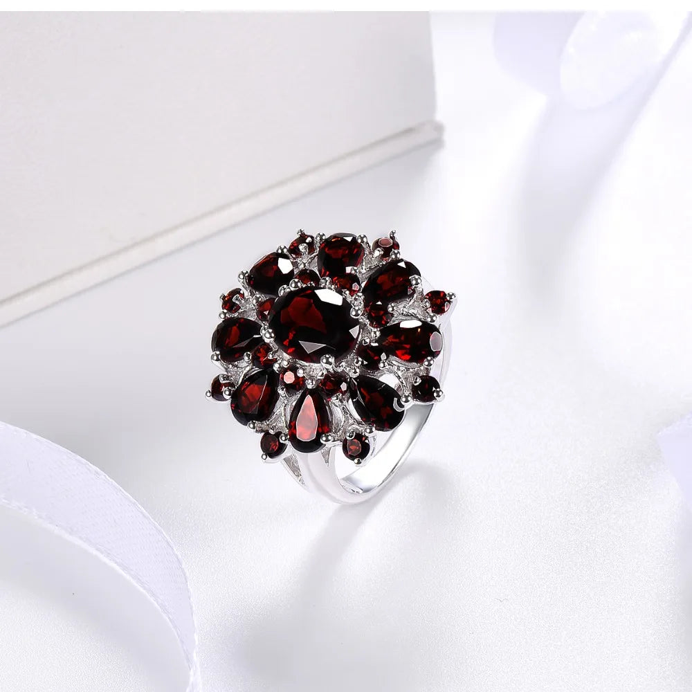 Silver Garnet Ring 925 Jewelry Gemstone 7.54ct Natural Black Garnet Rings for Women's Fine Jewelry Classic Design Christmas Gift