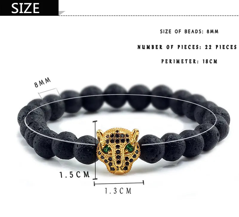 12 Style Bracelet Men Black Lava Healing Balance Beads Reiki Buddha Prayer Natural Stone Yoga Bracelet For Women Leopard Head