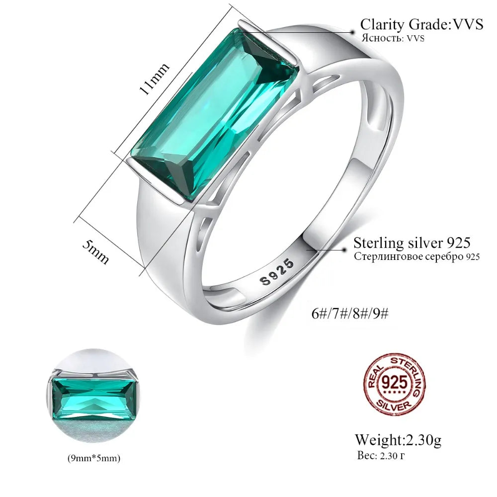 CZCITY 925 Sterling Silver Luxury Green Square Geometric Topaz Rings Trendy Party Wedding Bridal Fashion Jewelry Christmas Gifts