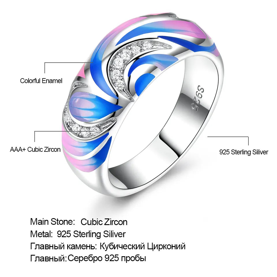 UMCHO 925 Sterling Silver Rings for Women Flower Party Fashion Jewelry Colorful Enamel Handmade Party Wedding Ring Fine Jewelry