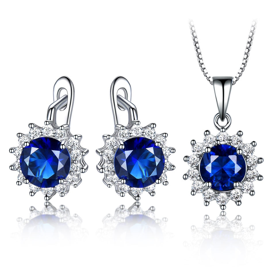 UMCHO 925 Sterling Silver Jewelry Sets for Women Blue Sapphire Gemstone Pendant Necklace Clip Earrings Wedding Fine Jewelry New Default Title