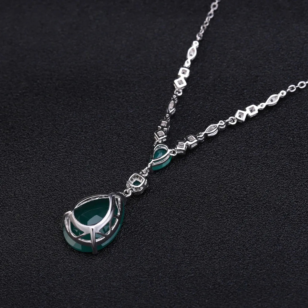 GEM'S BALLET 925 Sterling Silver Vintage Jewelry Natural Green Agate Gemstone Pendant Necklace for Women Wedding Fine Jewelry