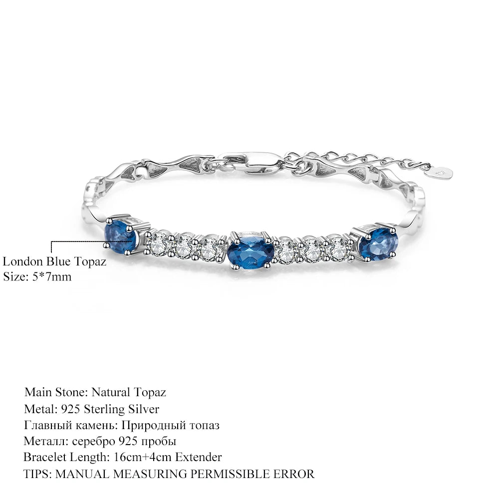 GEM'S BALLET Natural London Blue Topaz Bracelet 925 Sterling Silver Gemstone Bracelets&bangles For Women Fine Jewelry