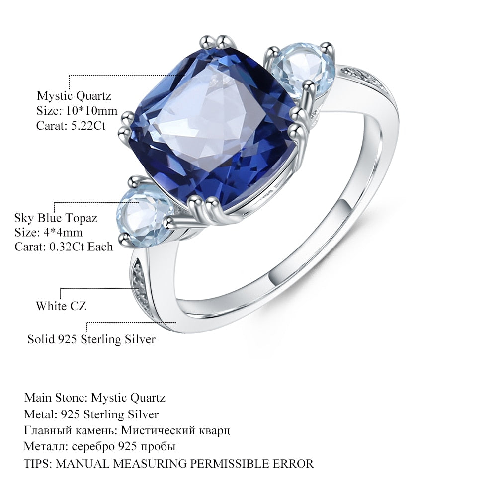 Gem's Ballet 5.22Ct Iolite Blue Mystic Quartz Sky Blue Topaz Rings AU750 585 14K 10K 18K Gold 925 Silver Ring Jewelry For Women