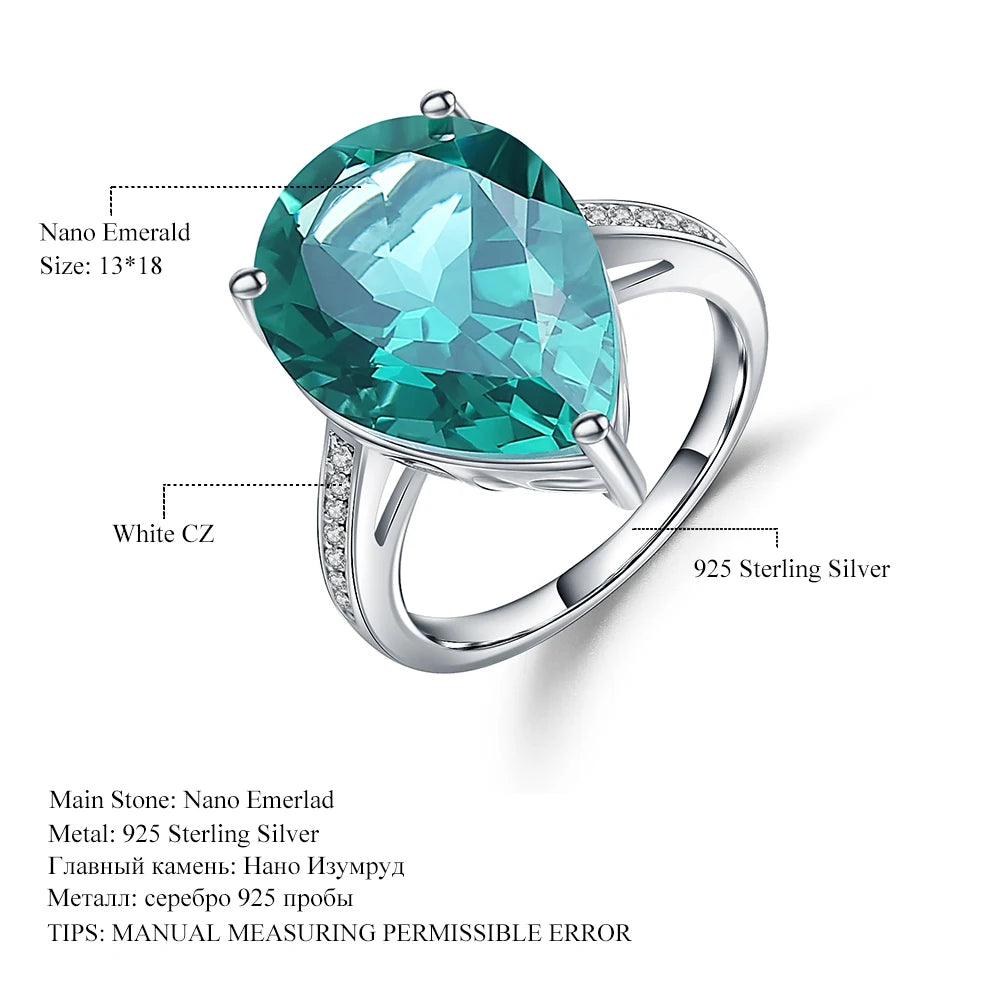 Gem's Ballet Luxury 10.68Ct Created Green Emerald Cocktail Ring Genuine 925 Sterling Silver Rings for Women Fine Jewelry