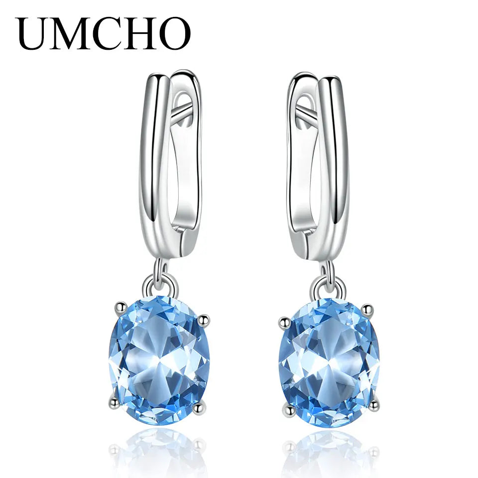 UMCHO Emerald Gemstone Long Clip Earrings for Women Genuine 925 Sterling Silver Korea Earrings Fashion Wedding Fine Jewelry Gift