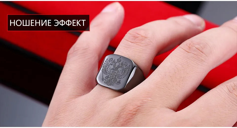 Beier Polished Stainless Steel ring Band Biker Men's ring a coat of arms of the Russian Signet Ring Fashion Jewelry