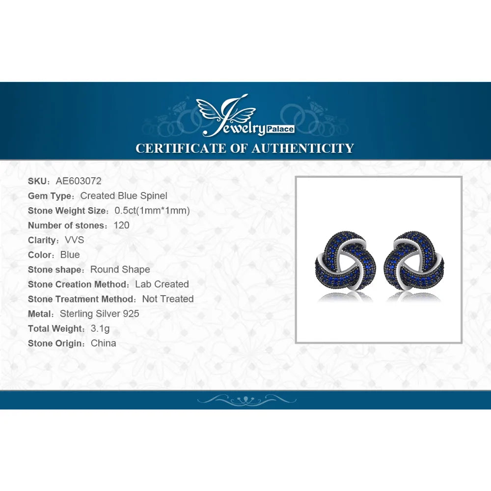 JewelryPalace Flower Knot Created Blue Spinel 925 Sterling Silver Stud Earrings for Woman Fashion Gemstone Jewelry Birthday Gift