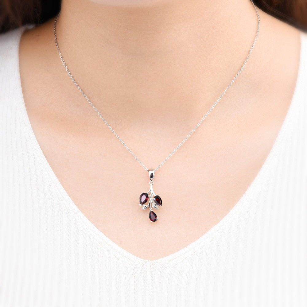 Natural Red Garnet 925 Silver Pendant Genuine Gemstone Fine Elegant Jewelry Top Quality for Women 18 inch Silver Chain