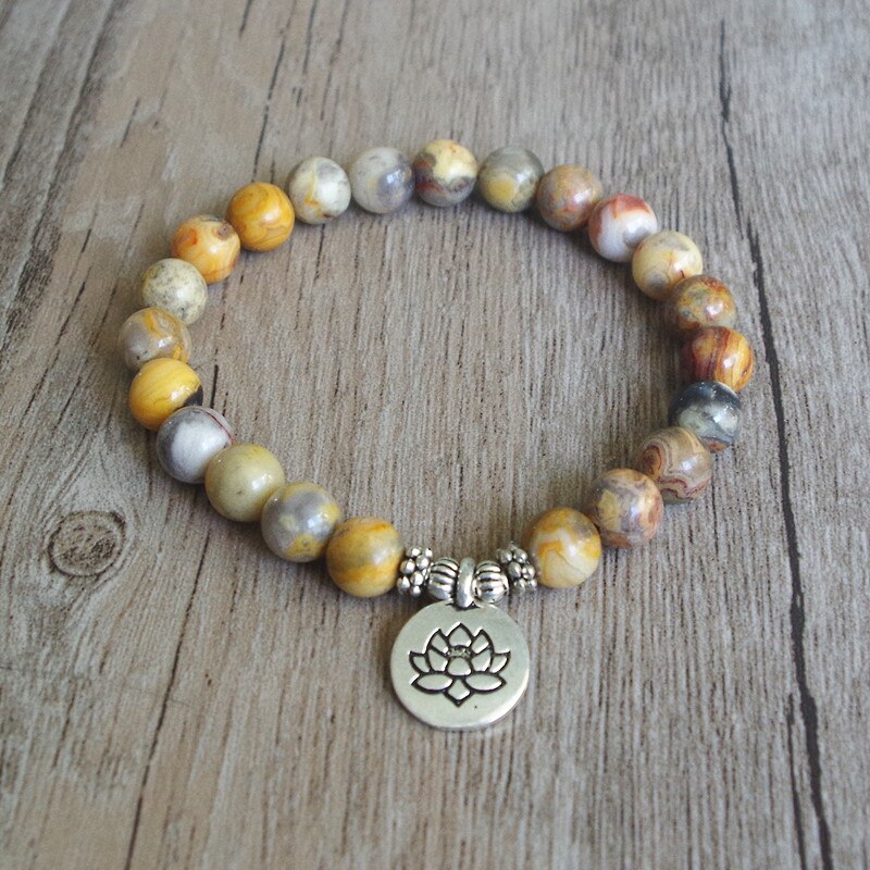 Natural Stone Beaded Bracelet Yoga Chakra Lotus Mala Bracelet Women Men Strand Charm Bracelet